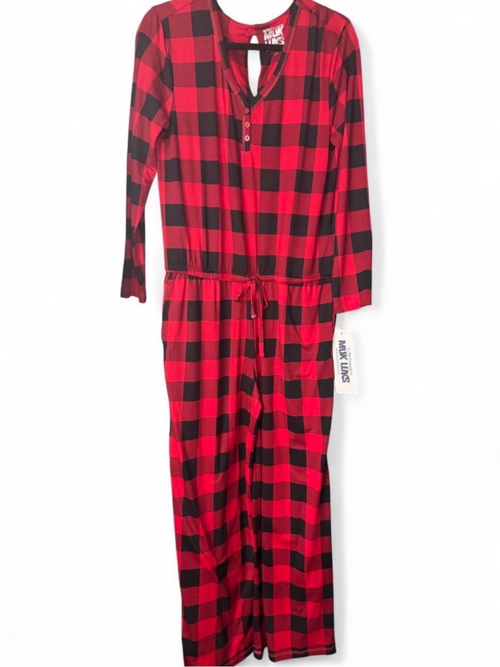 Muk Luks Red and Black Buffalo Plaid Kids Pajama Jumpsuit